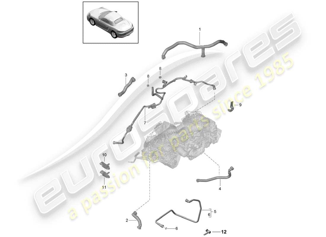 porsche 2017 (718 boxster) crankcase diagrama de piezas