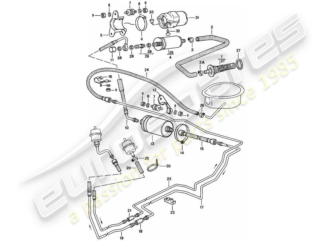 porsche 1983 (944) fuel system diagrama de piezas