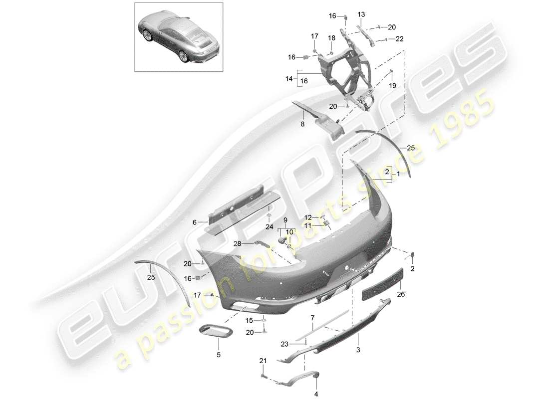 porsche 2017 (991-2) parachoque diagrama de piezas