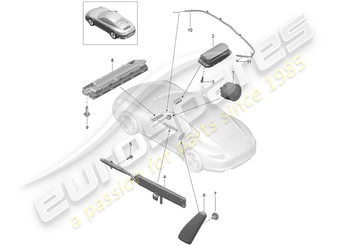 porsche 991 gen. 2 (2017) diagrama de piezas del airbag