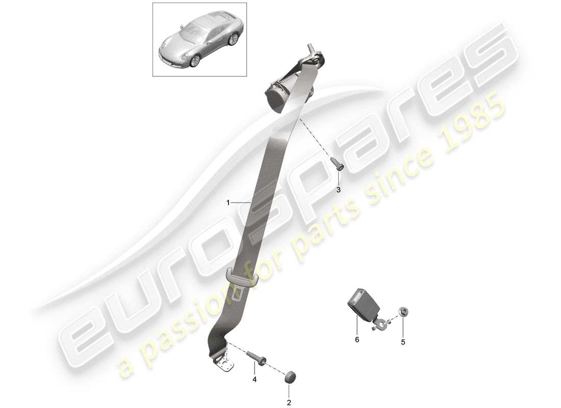 porsche 2017 (991-2) diagrama de piezas del cinturón de seguridad de tres puntos