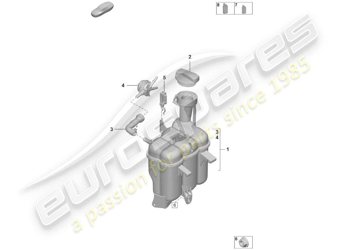 porsche 992 (2019) diagrama de piezas del tanque de expansión de refrigerante