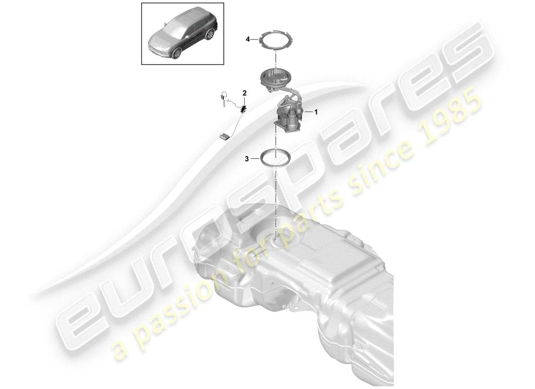 porsche 2020 (cayenne e3 9ya/9yb) diagrama de piezas del tanque de combustible