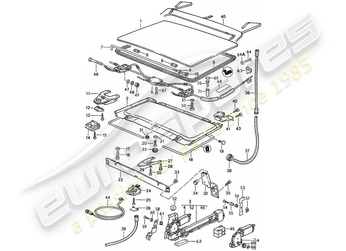 porsche 1986 (944) techo elevable diagrama de piezas