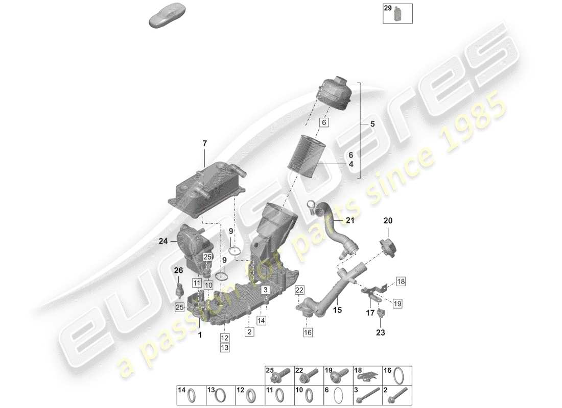 porsche 2019 (992-1) diagrama de piezas del filtro de aceite
