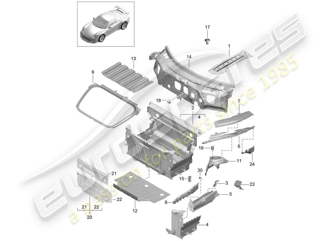 porsche 2017 (991-2 r/gt3/rs) diagrama de piezas del extremo delantero