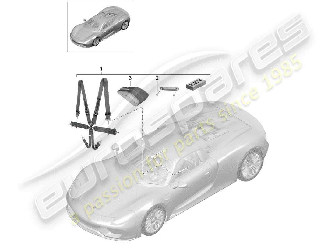porsche 2015 (918 spyder) diagrama de piezas del cinturón de seguridad