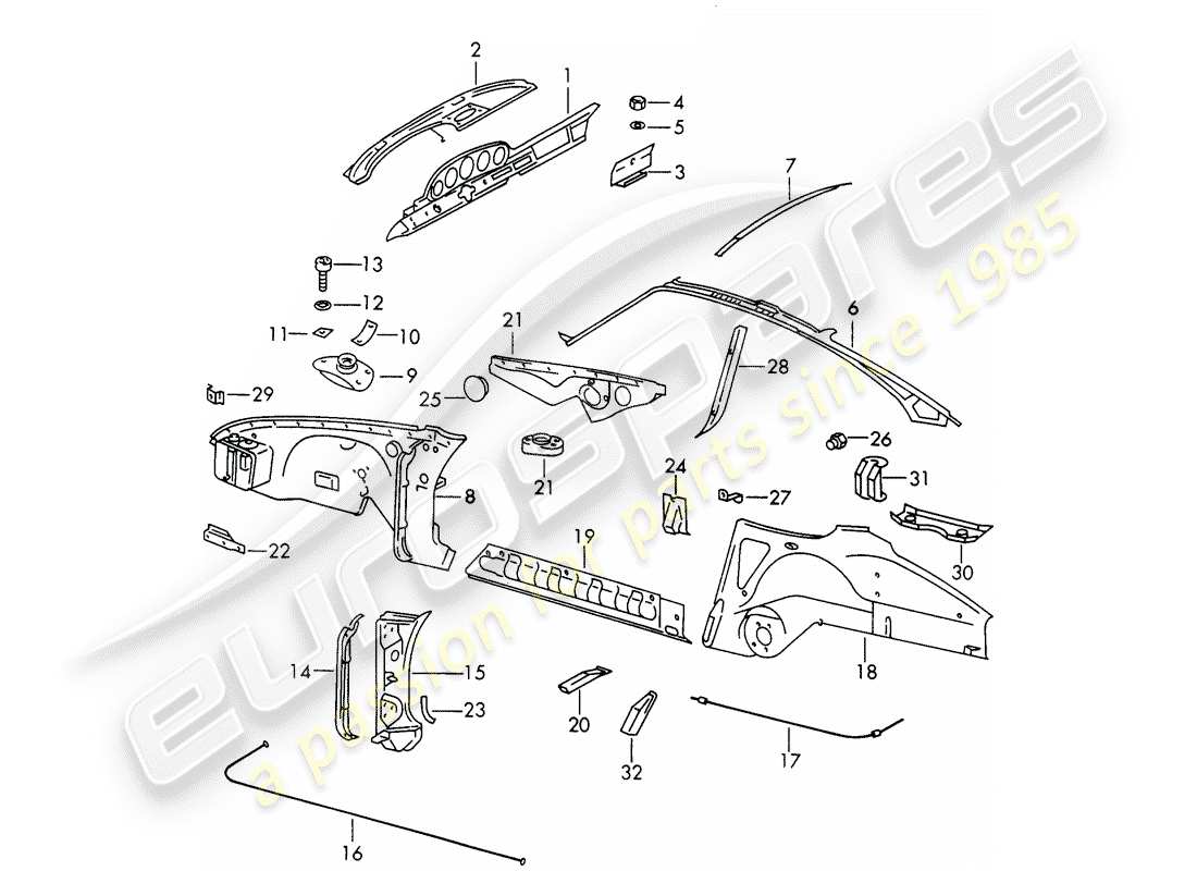 porsche 1966 (911/912) paneles interiores - a medida uso material de taller diagrama de piezas