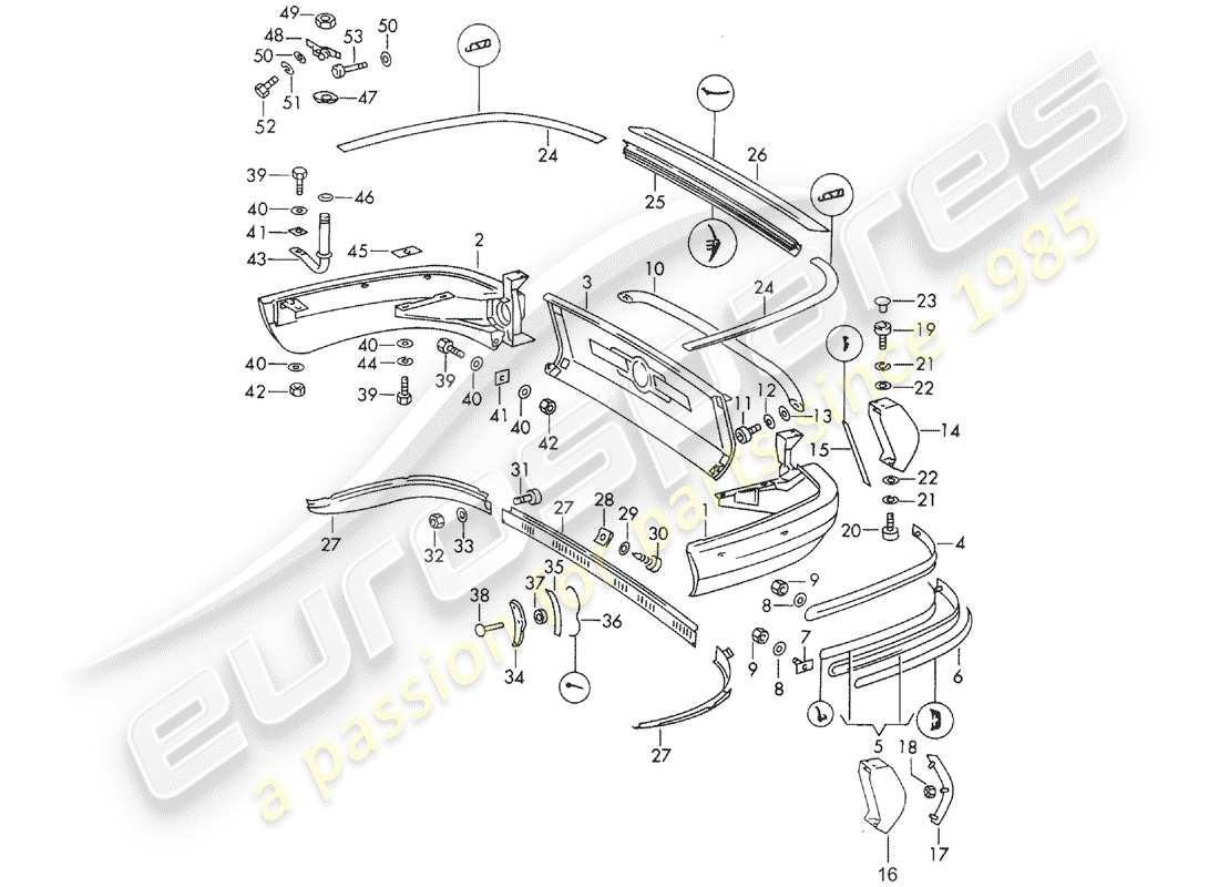porsche 1966 (911/912) parachoques - d >> - mj 1968 diagrama de piezas