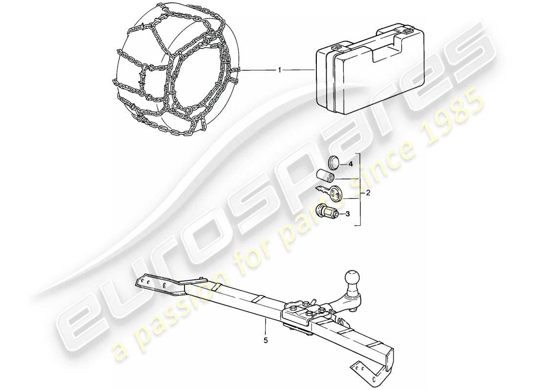 porsche 1989 (911) accesorios - cadenas de nieve diagrama de piezas