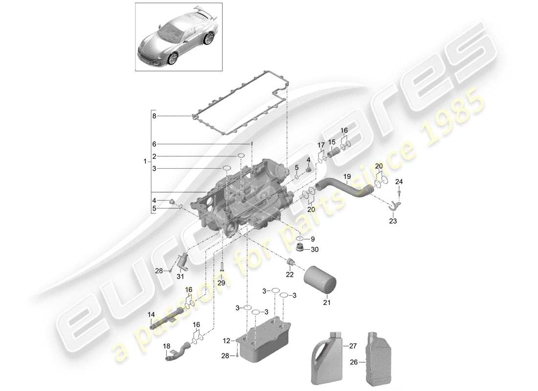 porsche 2017 (991-2 r/gt3/rs) diagrama de piezas del filtro de aceite