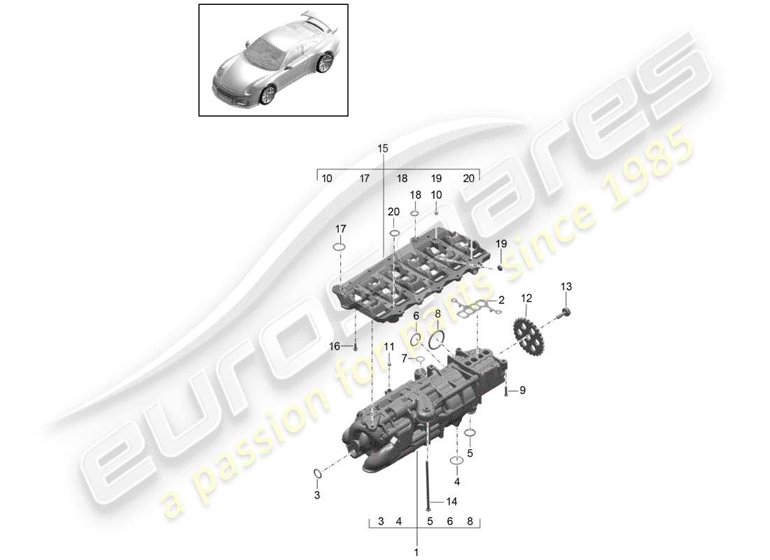 porsche 2017 (991-2 r/gt3/rs) diagrama de piezas de la bomba de aceite