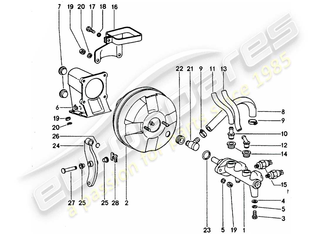 porsche 1975 (911 turbo) cilindro maestro de freno - para vehículos con - refuerzo de freno - d - mj 1977>> diagrama de piezas