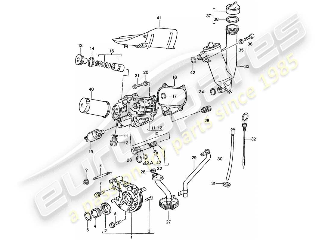 porsche 1986 (944) lubricación del motor diagrama de piezas