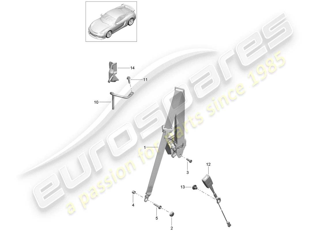 porsche 2016 (981 cayman gt4) diagrama de piezas del cinturón de seguridad