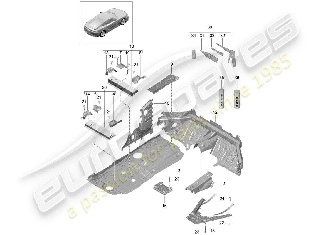 porsche 2016 (981 cayman gt4) piso diagrama de piezas