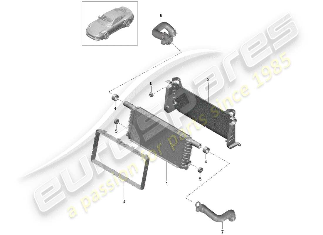 porsche 991 turbo (2015) radiador diagrama de piezas
