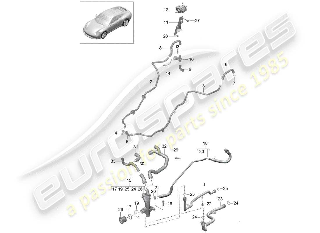 porsche 2019 (991-2) diagrama de piezas de la tubería de agua