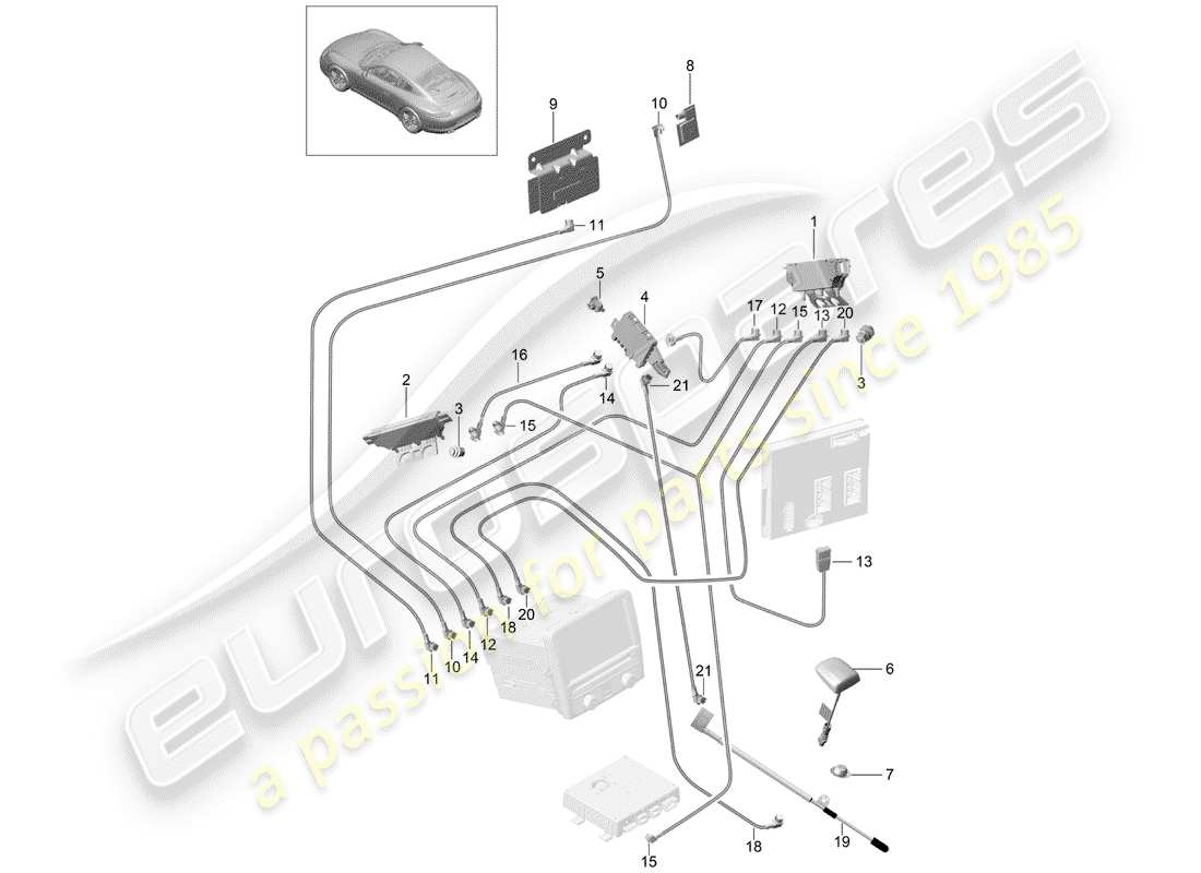 porsche 2014 (991-1) diagrama de piezas del amplificador de antena