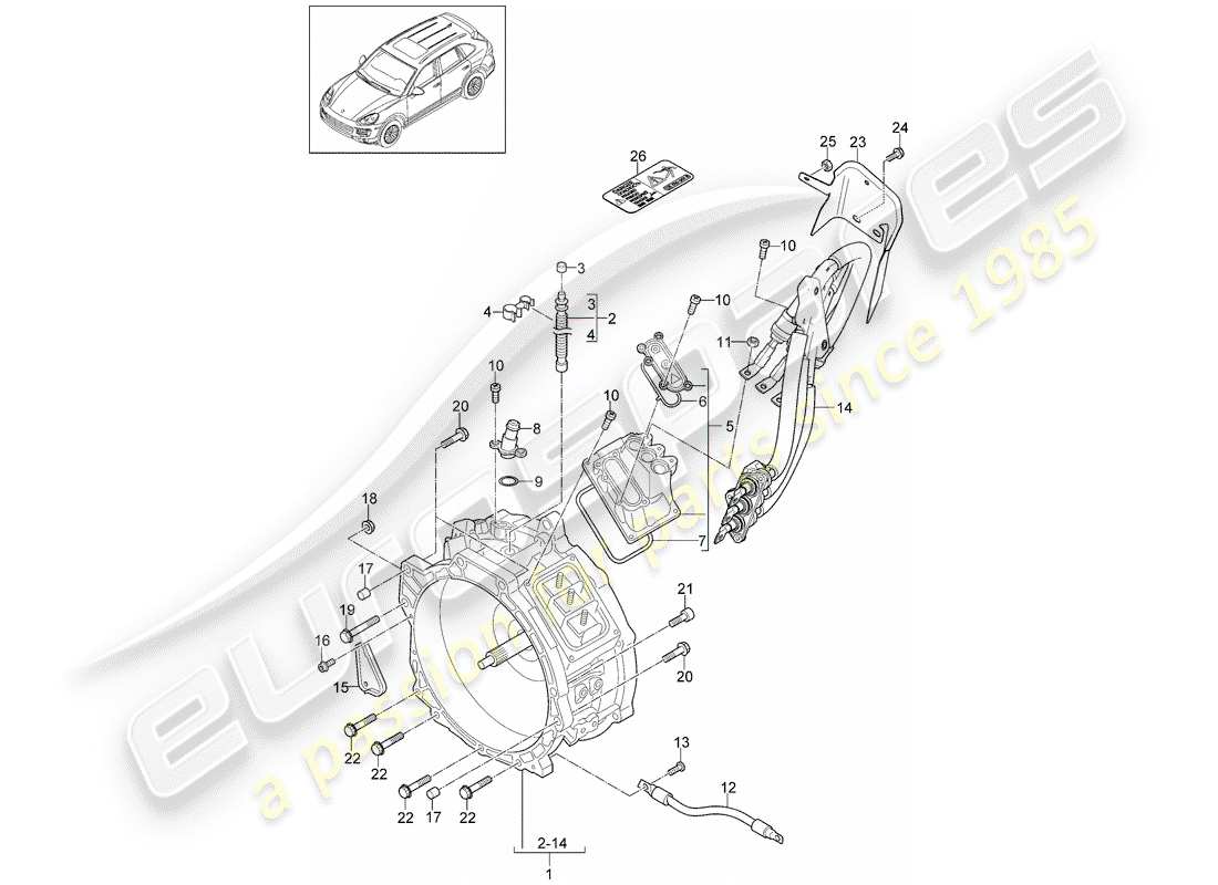 porsche 2011 (cayenne e2 92a) motor de tracción para elec. diagrama de piezas de conducción