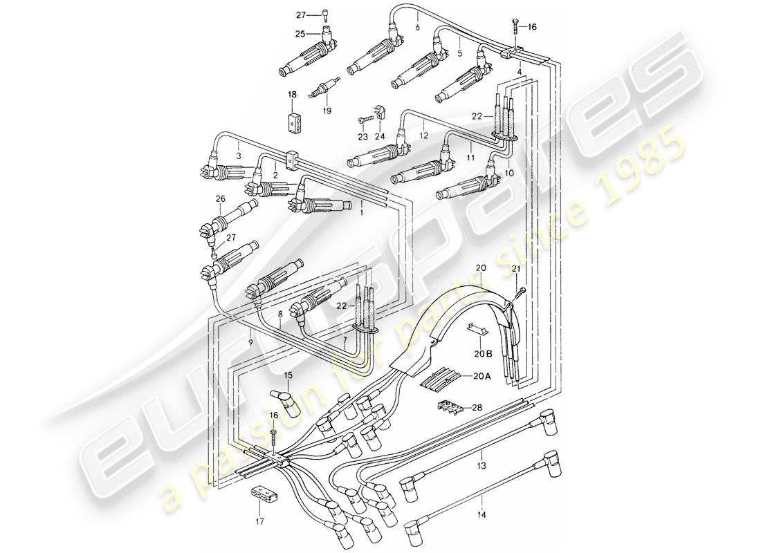 porsche 1990 (964) electricidad del motor 2 diagrama de piezas