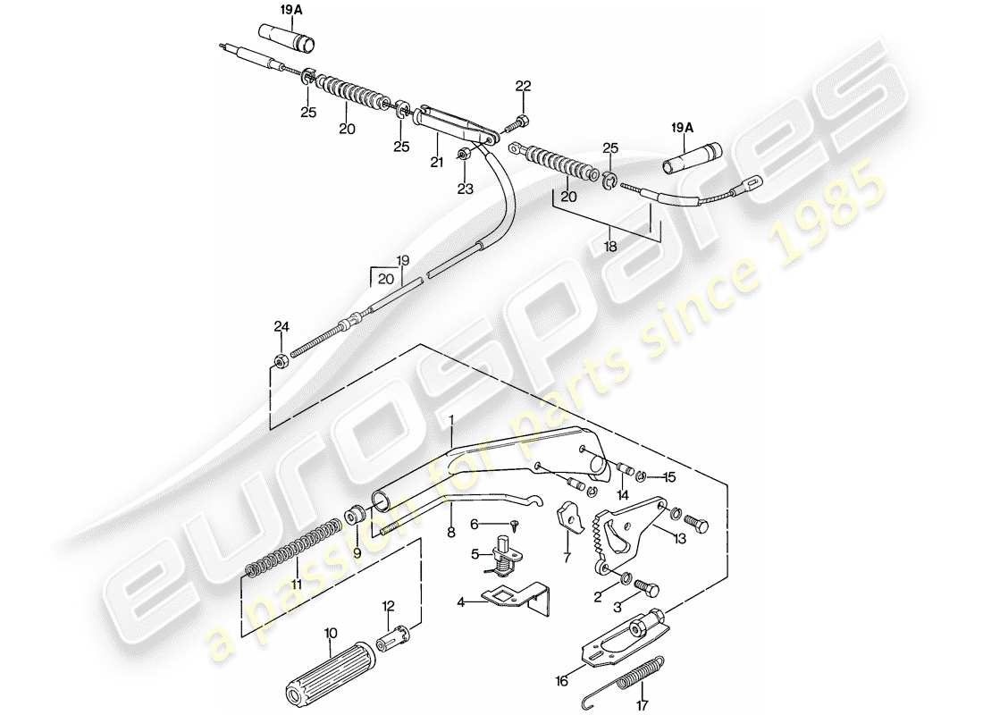 porsche 1978 (924) palanca de freno de mano diagrama de piezas