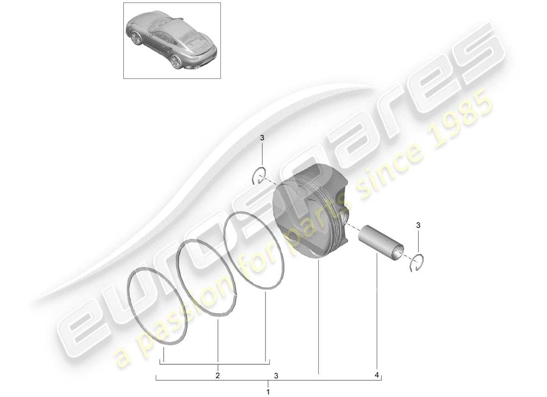 porsche 991 turbo (2019) diagrama de piezas del pistón
