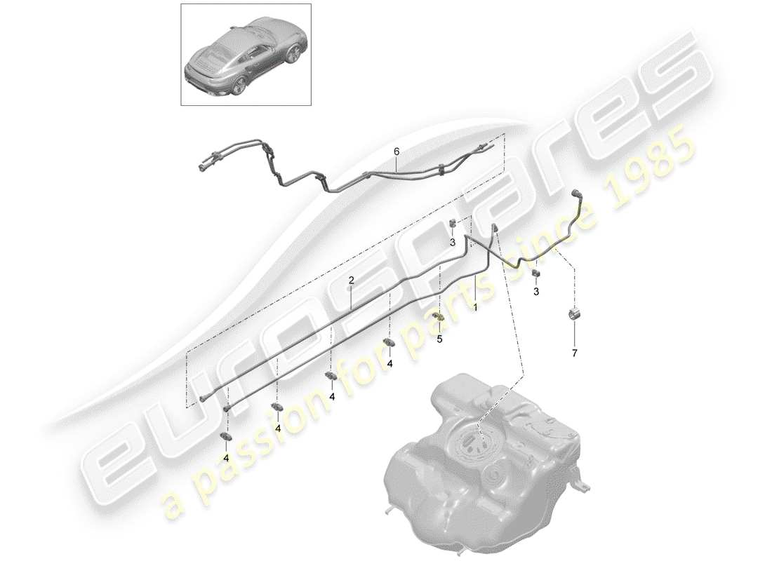 porsche 2019 (991-2 turbo) línea de combustible diagrama de piezas