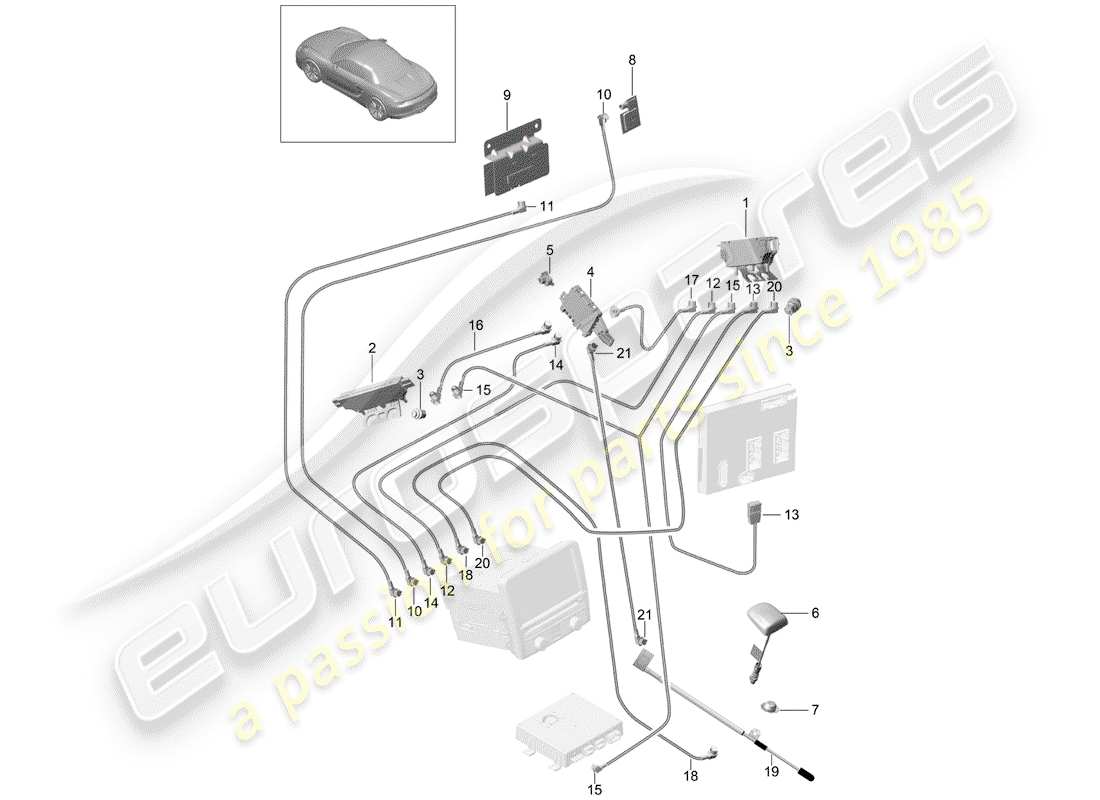 porsche 2016 (981 boxster) amplificador de antena diagrama de piezas