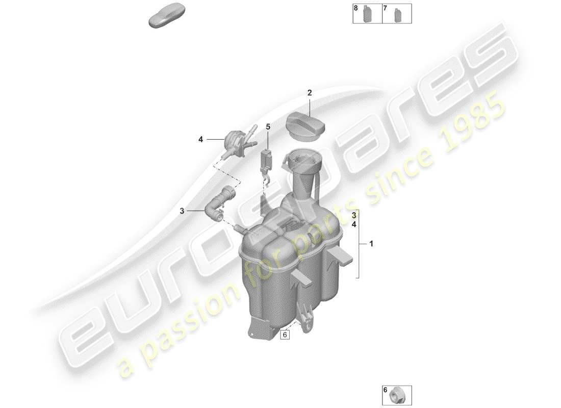 porsche 2020 (992-1) tanque de expansión de refrigerante diagrama de piezas