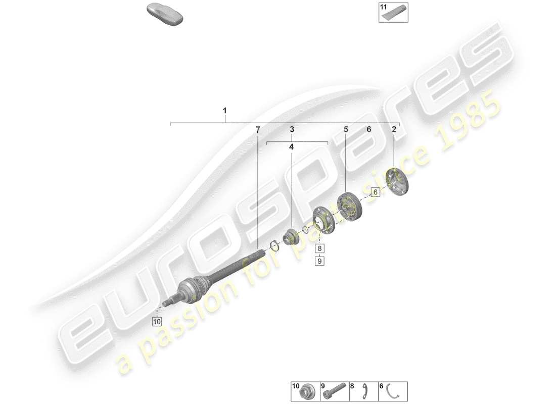 porsche 2020 (992-1) eje de accionamiento diagrama de piezas