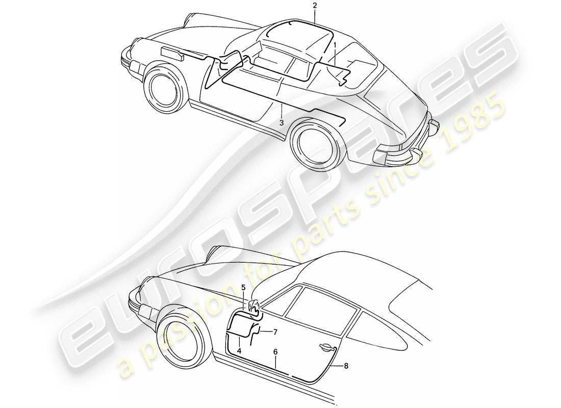 porsche 1988 (911) arneses de cableado - carroceria - puerta diagrama de piezas