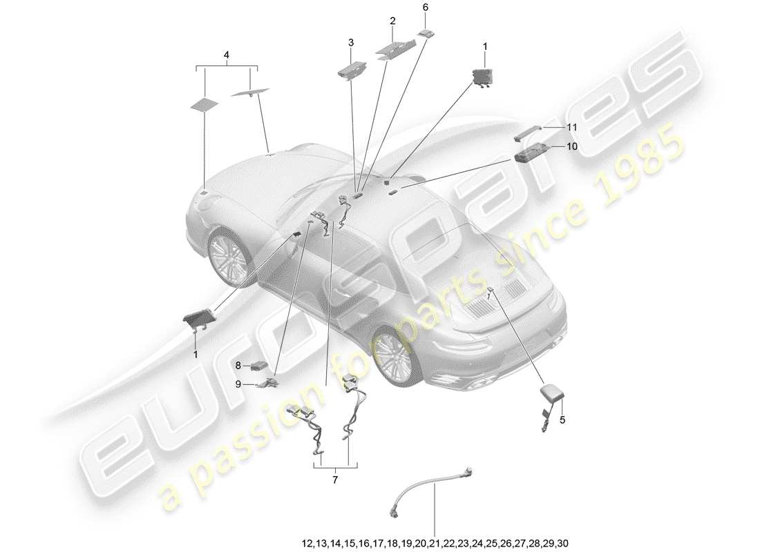 porsche 991 turbo (2020) diagrama de piezas de la antena