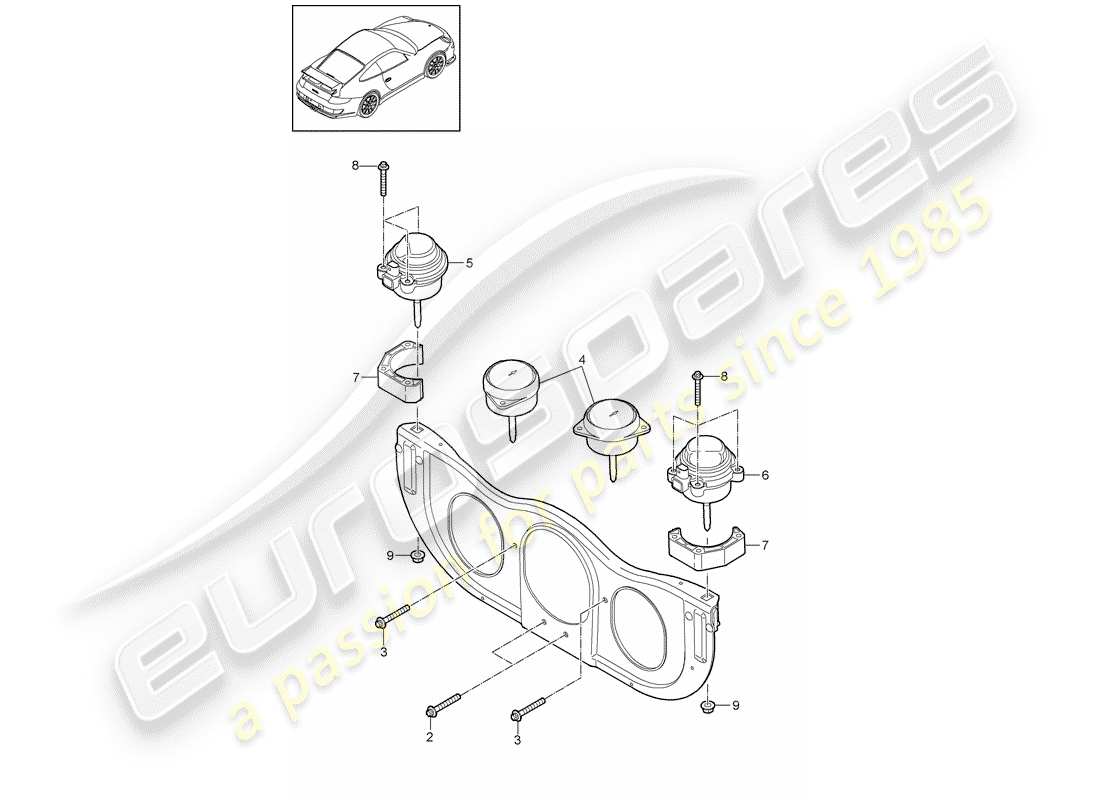 porsche 997 gt3 (2011) diagrama de piezas de suspensión del motor