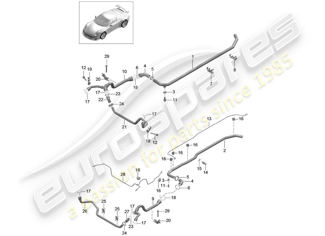 porsche 2017 (991-2 r/gt3/rs) diagrama de piezas de refrigeración por agua