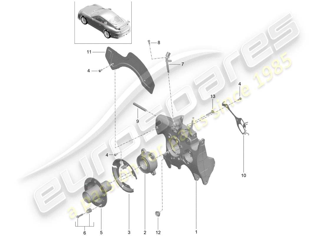 porsche 2017 (991-2 r/gt3/rs) diagrama de piezas del portador de ruedas