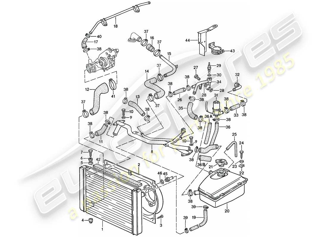 porsche 1986 (944) diagrama de piezas de refrigeración por agua