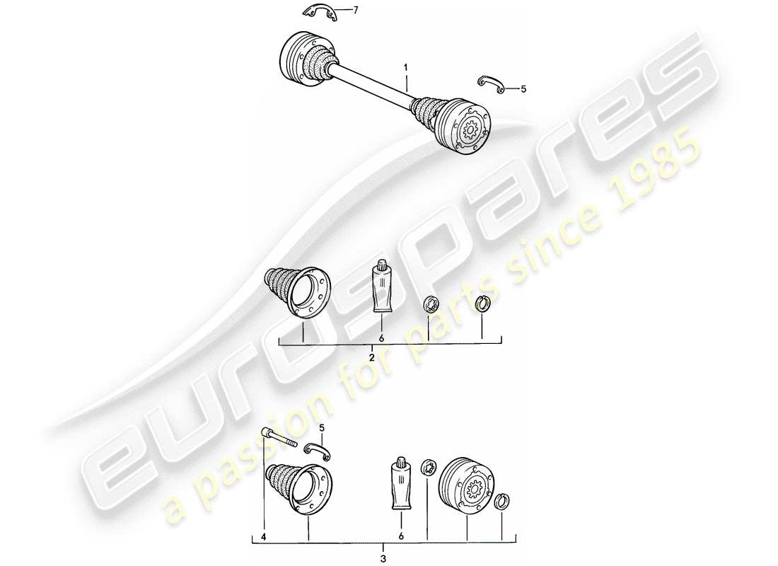 porsche 1986 (944) eje de accionamiento diagrama de piezas