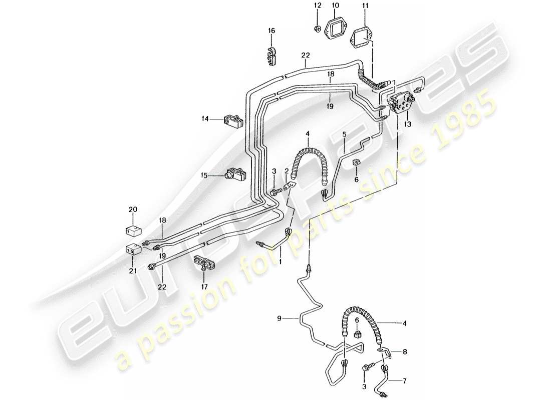 porsche 2004 (986 boxster) línea de freno - eje delantero - bajos - línea de vacío diagrama de piezas