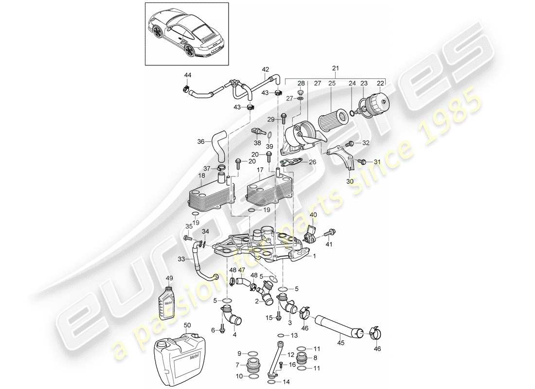 porsche 911 t/gt2rs (2012) diagrama de piezas del filtro de aceite