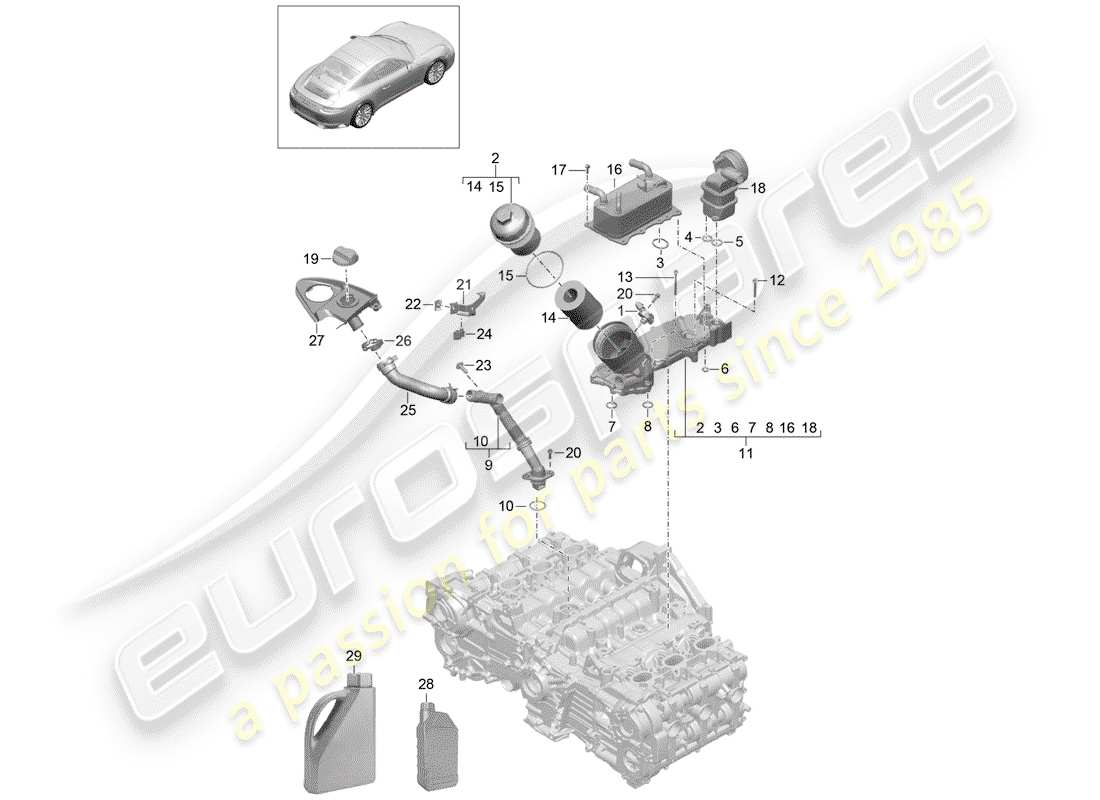 porsche 2019 (991-2) motor (presión de aceite/lubricación) diagrama de piezas