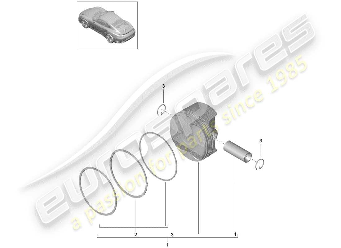 porsche 2014 (991-1 turbo) pistón diagrama de piezas