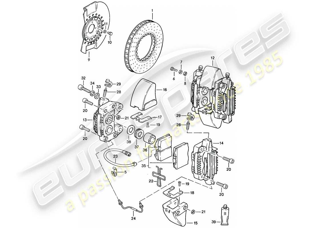 porsche 1989 (911) freno - eje delantero diagrama de piezas