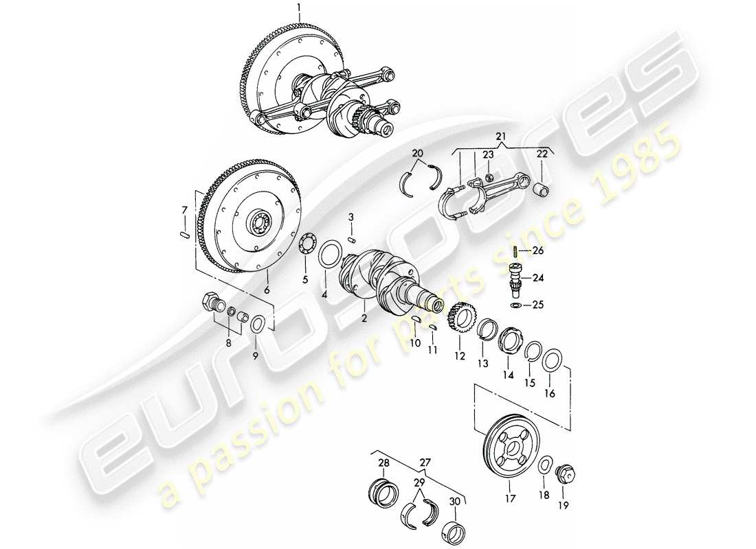 porsche 1966 (911/912) cigüeñal - y - biela diagrama de piezas