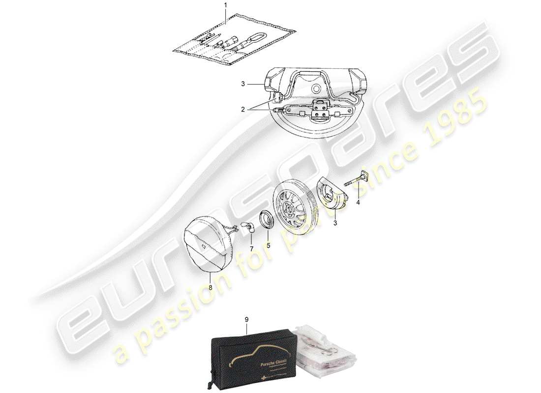 porsche 2004 (986 boxster) herramienta - gato diagrama de piezas