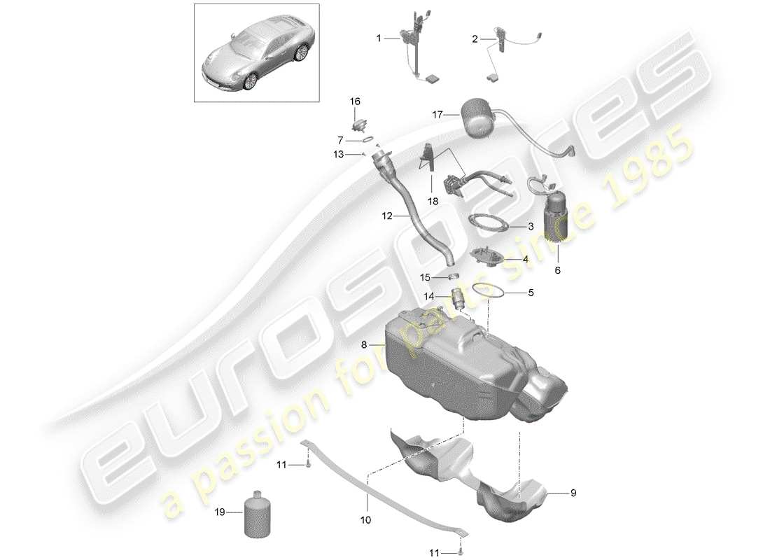 porsche 2017 (991-2) diagrama de piezas del tanque de combustible