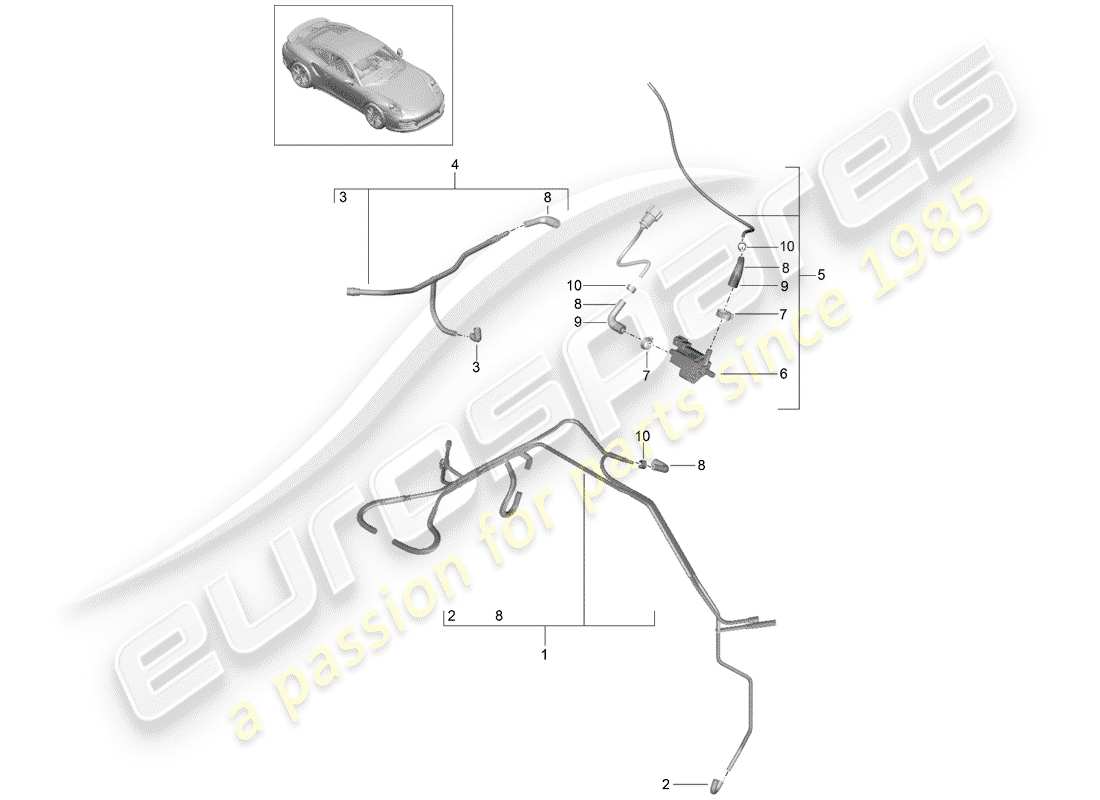 porsche 2020 (991-2 turbo) sistema de vacío diagrama de piezas