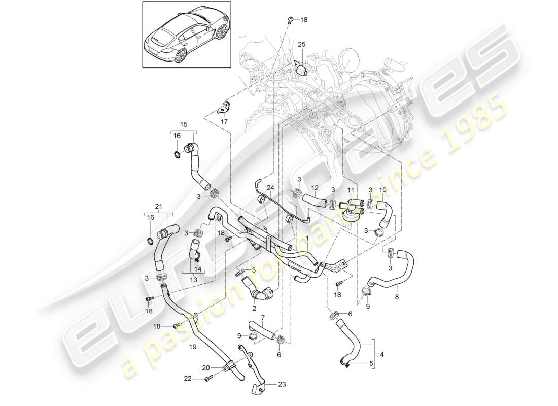 porsche 2012 (panamera 970) sistema de refrigeración por refrigerante accionamiento eléctrico d >>- mj 2013 diagrama de piezas