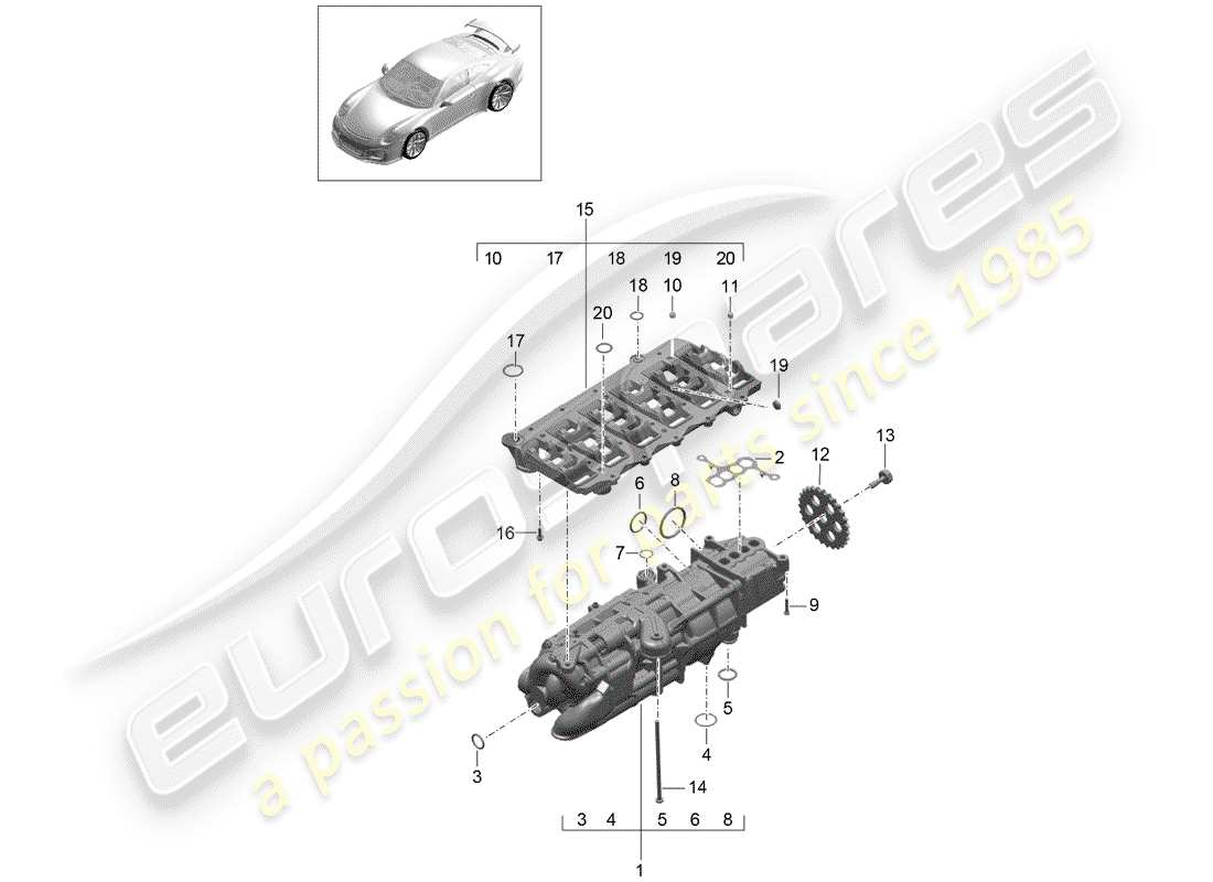 porsche 2020 (991-2 r/gt3/rs) bomba de aceite diagrama de piezas