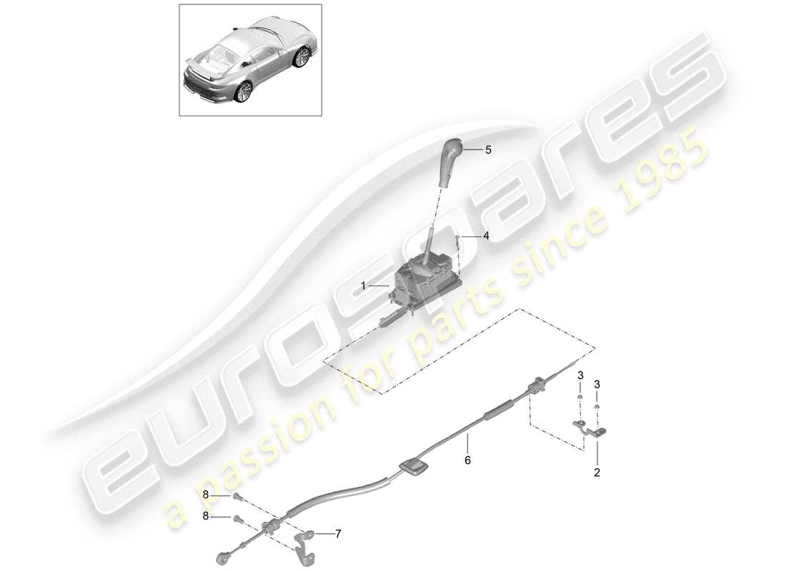 porsche 2017 (991-2 r/gt3/rs) diagrama de piezas de la palanca selectora